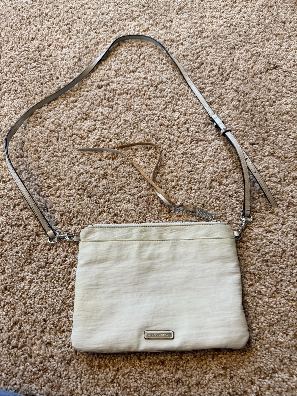 Rebecca Minkoff Jon Studded Nylon Crossbody Bag Off White Cream Silver